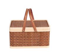 Qusedwey 1 Cesto in Bamboo Cestino per Picnic in Bamboo Scuro con Coperchio Cestino Porta Spuntini e Pane A Mano