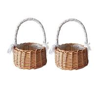 Qusedwey 2 Cestini Portaoggetti Intrecciati con Manico Cestini per Ragazza di Fiori per Matrimonio Cestini per Fiori in Rattan di Vimini per la Decorazione del Giardino di Casa