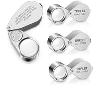 Qusedwey Lente D'Ingrandimento Illuminata da Gioielliere 4 Pezzi, Lenti D'Ingrandimento Interamente in Metallo 10X 20X 30X 40X, per Gioielli Pieghevole Tascabile