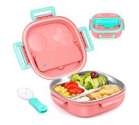 Qusedwey Scatola per il Pranzo Bento Box per Bambini In Acciaio Inossidabile A Prova di Perdite con, Porzioni Ideali per Bambini da 1 A 3, Rosa
