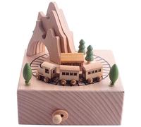 Qusedwey Wooden Scatola Musicale con Tunnel di Montagna con Un Piccolo Treno Magnetico nel Movimento Riproduce