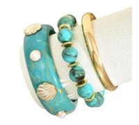 Qusinfc 1 set Bold Sea Inspired multistrato impilabile con design ondulato leggero resina ferro gioielli per le donne leggero guscio di ferro braccialetto di perle di ferro, Misura unica, come