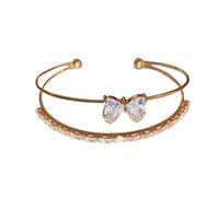 Qusinfc Braccialetto da polso regolabile minimalista con pietre di zircone cubico aperto braccialetto alla moda per la raffinatezza quotidiana elegante per le donne, Misura unica, come descritto