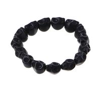 Qusinfc Braccialetto vintage con perline a forma di teschio, braccialetto elastico in howlite, con ciondolo a forma di scheletro del giorno dei morti, Misura unica, come descritto