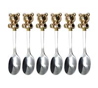 Qusinfc Confezione da 6 cucchiai da dessert in acciaio inox, per mescolare frutta, forchetta a forma di orso, per torte, dessert, forchette da frutta per bambini