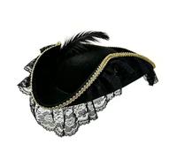 Qusinfc Lussuoso cappello da pirata nero progettato con pizzo e piume | Pizzo delicato e accenti piumati per feste in costume di Halloween, giochi di ruolo e accessori per travestimenti