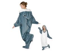 QUSLLIS Costume Squalo Coperta Squalo - Mellow Blanket in Morbida Flanella, Coperta con Cappuccio Indossabile, Tuta Sacco a Pelo per Adulti e Bambini, Shark Blanket - XXL