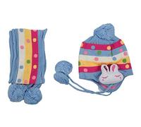 Qussedser Inverno berretto capello chullo a maglia e Sciarpa set a puntino del coniglioper infante ragazza ragazzo (blu)