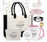 Qustiuve Set regalo di compleanno per donne, graziosi regali di compleanno, 9 pezzi, con borsa tote, tazza regalo per donne e donne, confezione regalo per donne che pensano a te (compleanno)
