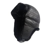 QUSYZD Cappello Invernale in Pelle Nera con paraorecchie Foderato e Cinturino sotto Il Mento, Nero 1-7-7 1/8,Black 1-7-7 1/8