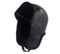 QUSYZD Cappello Invernale in Pelle Nera con paraorecchie Foderato e Cinturino sotto Il Mento, Nero-7 1/4-7 3/8,Black-7 1/4-7 3/8