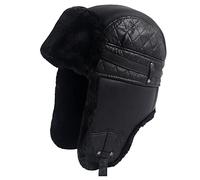 QUSYZD Cappello Unisex in Pelle Nera, in Nylon Russo, Antivento, con paraorecchie, per Il Freddo, Nero, 7 1/4-7 3/8,Black-7 1/4-7 3/8