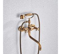 QUSYZD Rubinetto per Vasca da Doccia in Ottone con Montaggio a Parete, Doppie Maniglie, Tipo telefonico, Miscelatore Caldo e Freddo per Vasca, Ottone Antico, beccuccio Lungo, a (Ottone Antico a)