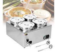QUSYZD Scaldavivande a bagnomaria per zuppe e Salse - Scaldavivande a Buffet in Acciaio Inox con Coperchio e Controllo della Temperatura per Catering e ristoranti, 7 l x 4,7l X 4-220V