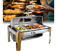 QUSYZD Scaldavivande Elettrico per Buffet con coperchi in Vetro, scaldavivande Elettrico con Coperchio Girevole, scaldavivande per Buffet e Catering - Scaldavivande per Fe,1/3 Pan-13L