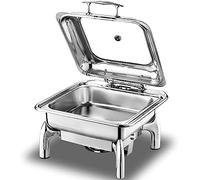 QUSYZD Scaldavivande Elettrico per Buffet, scaldavivande per Eventi di Catering, Set per Buffet, scaldavivande per Catering in Acciaio Inox, Set per Buffet Hot Pot, Freddo,Rectangular Steel-Twin