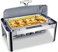QUSYZD Scaldavivande Elettrico per Buffet, Server per Buffet con Coperchio a Rullo visibile, Set per Buffet di Hot Pot, Set per Buffet di Hot Pot, Forno Rotondo in Acciaio,Square Visible-Three
