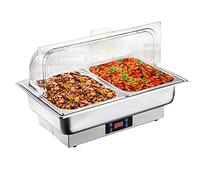 QUSYZD Scaldavivande Scaldavivande per Feste e Buffet Elettrico 9L in Acciaio Inox Server per Buffet e Vassoio scaldavivande Scaldavivande Set Buffet Temperatura regolabil,Double Grid-One Size