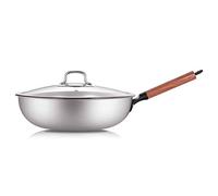 QUSYZD Wok a Fondo Piatto in Titanio Puro, Sano, antiruggine, Portatile, Antiaderente, Padella Non Rivestita, fornello a Gas Adatto a Wok Poco oleosi, C, 32 cm, A-32 cm,A-32cm