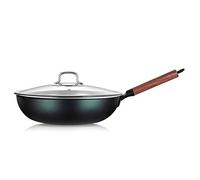QUSYZD Wok a Fondo Piatto in Titanio Puro, Sano, antiruggine, Portatile, Antiaderente, Padella Non Rivestita, fornello a Gas Adatto a Wok Poco unti, C, 32 cm, C-32 cm,C-32cm