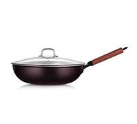 QUSYZD Wok a Fondo Piatto in Titanio Puro, Sano, antiruggine, Portatile, Antiaderente, Padella Non Rivestita, fornello a Gas Adatto a Wok Poco unti, C, 32 cm, P-32 cm,D-32cm