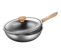 QUSYZD Wok con Coperchio, Wok - Wok in Acciaio Inox 304 a Nido d'Ape Antiaderente da 32 cm, pentola Universale per frittura e Cottura Domestica Non Rivestita,