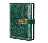 Qutalmi Taccuino con serratura | B6 diario segreto, 224 pagine in pelle con motivo a rose, copertina rigida con linee, per donne, uomini, bambini, adolescenti, scuola, viaggi, compleanno, Natale