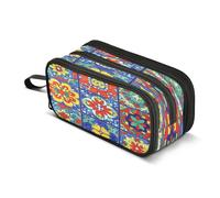 Quteprint Astuccio con cerniera, colorato Talavera messicano, grande capacità, resistente, con 3 scomparti, organizer per scuola, università, ufficio, per studenti, adolescenti, adulti, ragazzi e