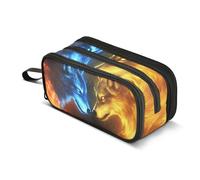 Quteprint Astuccio con cerniera, con due lupi rivolti verso il fuoco, grande capacità, resistente, con 3 scomparti, organizer per scuola, università, ufficio, per studenti, adolescenti, adulti
