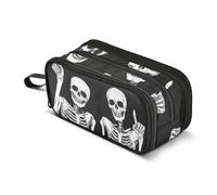 Quteprint Astuccio con cerniera, divertente due scheletri con teschio, grande capacità, resistente, con 3 scomparti, organizer per scuola, università, ufficio, per studenti, adolescenti, adulti