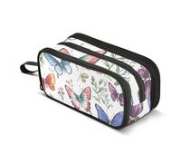 Quteprint Astuccio con cerniera, farfalle in vari colori, grande capacità, resistente, con 3 scomparti, organizer per scuola, università, ufficio, per studenti, adolescenti, adulti, ragazzi e ragazze