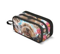 Quteprint Astuccio con cerniera, Happy Dogs Cats Spring Flowers, grande capacità, resistente, con 3 scomparti, organizer per scuola, università, ufficio, per studenti, adolescenti, adulti, ragazzi e