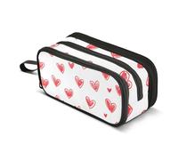 Quteprint Astuccio con cerniera, Happy Valentine Red Love Hearts, grande capacità, resistente, con 3 scomparti, organizer per scuola, università, ufficio, per studenti, adolescenti, adulti, ragazzi e