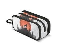 Quteprint Astuccio con cerniera, Howling Wolf Hill Red Moon, grande capacità, resistente, con 3 scomparti, organizer per scuola, università, ufficio, per studenti, adolescenti, adulti, ragazzi e
