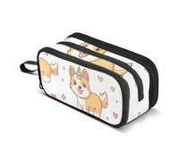 Quteprint Astuccio con cerniera, Kawaii, cane Corgi, cuori, stelle, grande capacità, resistente, con 3 scomparti, organizer per scuola, università, ufficio, per studenti, adolescenti, adulti, ragazzi