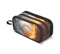 Quteprint Astuccio con cerniera, motivo baseball on fire, grande capacità, resistente, con 3 scomparti, organizer per scuola, università, ufficio, per studenti, adolescenti, adulti, ragazzi e ragazze