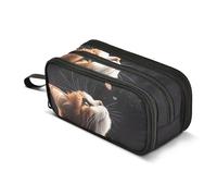 Quteprint Astuccio con cerniera, motivo gatto con farfalle volanti, grande capacità, resistente, con 3 scomparti, organizer per scuola, università, ufficio, per studenti, adolescenti, adulti, ragazzi