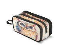 Quteprint Astuccio con cerniera, motivo gufo dipinto ad acquerello, grande capacità, resistente, con 3 scomparti, organizer per scuola, università, ufficio, per studenti, adolescenti, adulti, ragazzi