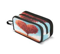 Quteprint Astuccio con cerniera, per San Valentino, autunno, albero dell'amore, papavero, grande capacità, resistente, con 3 scomparti, organizer per scuola, università, ufficio, per studenti