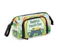 Quteprint Astuccio di grande capacità, astuccio portatile St. Patricks con trifoglio arcobaleno e monete, astuccio con cerniera, astuccio per cancelleria per ufficio e scuola, per adolescenti, ragazze