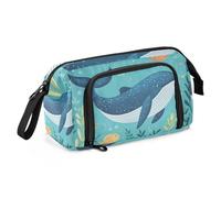 Quteprint Astuccio di grande capacità, con balena oceanica, pesce che nuota, astuccio portatile con cerniera, astuccio per cancelleria per ufficio e scuola, per adolescenti, ragazze, ragazzi, adulti e