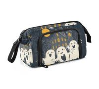 Quteprint Astuccio di grande capacità, con fantasmi carini Happy Halloween, astuccio portatile con cerniera, astuccio per cancelleria per ufficio e scuola, per adolescenti, ragazze, ragazzi, adulti e