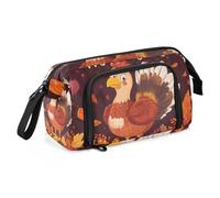 Quteprint Astuccio di grande capacità, con foglie autunnali Happy Turkey, astuccio portatile con cerniera, astuccio per cancelleria per ufficio e scuola, per adolescenti, ragazze, ragazzi, adulti e