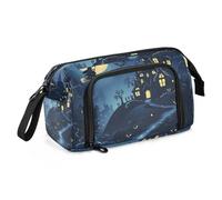 Quteprint Astuccio di grande capacità, con scritta "Happy Halloween" e strega luna, astuccio portatile con cerniera, astuccio per cancelleria per ufficio e scuola, per adolescenti, ragazze, ragazzi