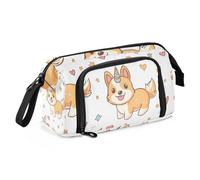 Quteprint Astuccio di grande capacità, Kawaii, cane, corgi, cuori, stelle, astuccio portatile con cerniera, astuccio per cancelleria per ufficio e scuola, per adolescenti, ragazze, ragazzi, adulti e