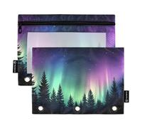 Quteprint Astuccio per raccoglitori a 3 anelli, Aurora Borealis Forest Galaxy, astuccio con cerniera, con finestra trasparente e occhielli rinforzati per raccoglitore, astuccio organizer per ufficio e