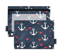 Quteprint Astuccio per raccoglitori a 3 anelli, blu navy con cuori di ancoraggio, confezione da 2 astucci con cerniera con finestra trasparente e occhielli rinforzati per raccoglitore, astuccio