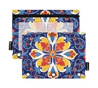 Quteprint Astuccio per raccoglitori a 3 anelli, colorato messicano Talavera mandala, confezione da 2 astucci con cerniera con finestra trasparente e occhielli rinforzati per raccoglitore, astuccio