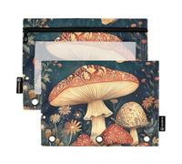 Quteprint Astuccio per raccoglitori a 3 anelli, fantastici fiori funghi farfalla confezione da 2 astuccio con cerniera con finestra trasparente e occhielli rinforzati per raccoglitore, organizer per