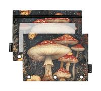 Quteprint Astuccio per raccoglitori a 3 anelli, fantastico astuccio con funghi e farfalle, confezione da 2 astucci con cerniera con finestra trasparente e occhielli rinforzati per raccoglitore